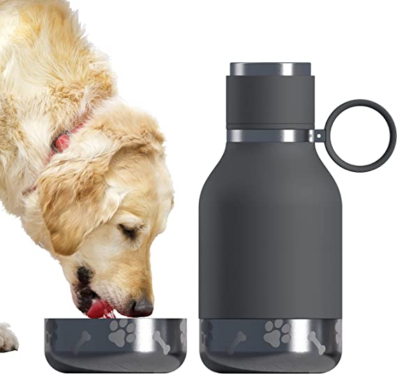 Asobu Dog Bowl Attached to Stainless Steel Insulated Bottle 1 Liter (Smoke)