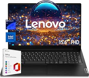 Lenovo V15 Business Laptop | 16GB RAM | 1TB SSD | 15.6"" FHD Anti-Glare Display | Intel Dual-core Processor | Ethernet RJ-45 | Microsoft Office Lifetime License | Windows 11 Pro | WOWPC Bundle, Black