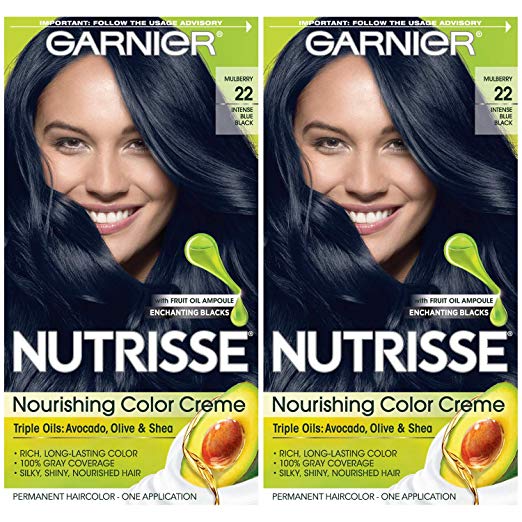 Garnier Hair Color Nutrisse Nourishing Creme, 22 Intense Blue Black, 2 Count