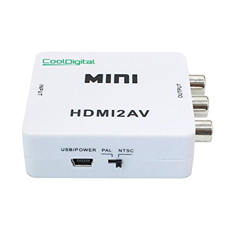 Cooldigital 1080P HDMI to AV 3RCA CVBS Composite Video Audio Converter Adapter Supporting PAL/NTSC with USB Charge Cable for PC Laptop Xbox PS4 PS3 TV STB VHS VCR Camera DVD white