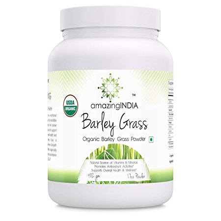 Amazing India USDA Certified Organic Barley Grass Powder 482 Gm (17 Oz) * Natural Source of Vitamins & Minerals, Promotes Antioxidant Activities, Supports Overall Health & Wellness *