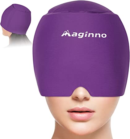 Headache Relief Cap,Migraine Headache Ice Hat for Migraines Cold & Hot Therapy 360 Degree Compression Reusable Stretchable Flexible Gel Ice Pack for Headaches,Sinus Pressure Relief.(Purple)