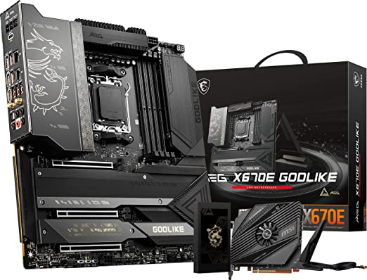 MSI MEG X670E GODLIKE Gaming Motherboard (AMD AM5, DDR5, PCIe 5.0, SATA 6Gb/s, M.2, USB 3.2 Gen 2, Wi-Fi 6E, HDMI/DP, Dual LAN, SLI, EATX)