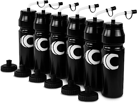 Cannon Sports 1 Liter Squeeze Water Bottle with Straw Lid New Easy Grip 34 Oz Pack of 6 (Black)