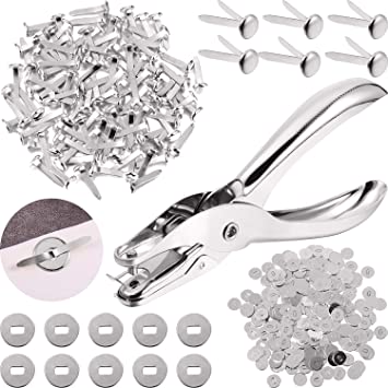 100 Pieces Brass Paper Fasteners Paper Brads, and 300 Pieces Plated Brass Washers with Hole Punch (Silver, 3/4inch)