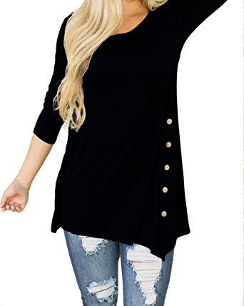 ZANZEA Womens Scoop Neck Solid Asymmetrical Pleated Button Trim Unique Casual Stlye Tunic Tops Blouse