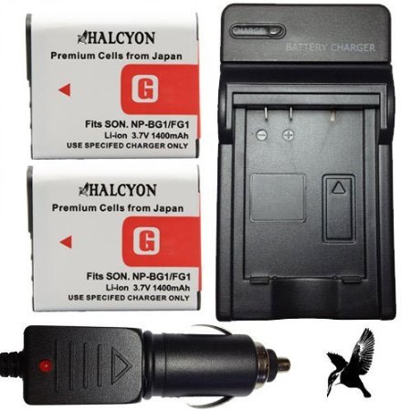 Halcyon NP-BG1 1400 mAh Lithium Ion Extended Replacement Battery and Wall Charger with Car Charger Kit for Select Sony CyberShot Cameras