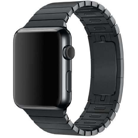 Apple Watch Band 38mm Black,OULUOQI® Link Bracelet with Custom Butterfly Closure, Add and Remove Links without Any Tool, Replacement Metal Stainless Steel Strap for Apple Watch Sport & Edition 38mm