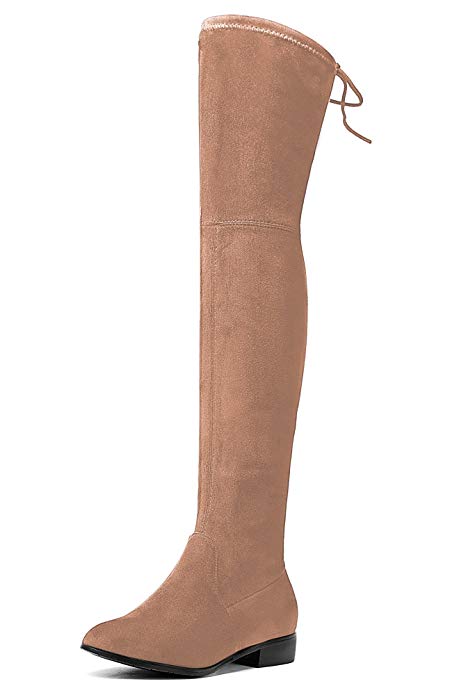 Royou Yiuoer Women's Over The Knee Boot Suede Fashion Slouch Drawstring Pull On Thigh High Bootie