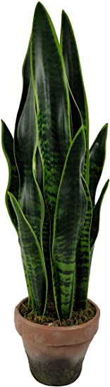 WANGYANG Artificial Snake Plants 26" Faux Green Sansevieria Plants Fake Indoor Floor Plants in Unbreakable Planter for Home Office 1 Pack