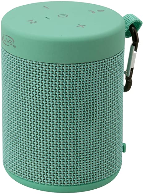 iLive Waterproof Fabric Wireless Speaker, 2.56 x 2.56 x 3.4 Inches, Built-in Rechargeable Battery, Turquoise (ISBW108TQ)