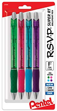 Pentel RSVP Super RT Ballpoint Pen, (0.7mm) Fine Line, Assorted Ink, (DPSV), 4-pk - BX477BP4M1