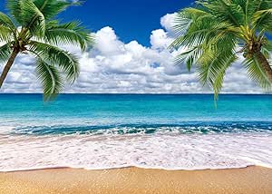 SJOLOON Summer sea Backdrop Tropical Beach Plants Photo Backdrop Hawaiian Ocean Blue Sky Background for Theme Party Supplies Studio Props 12692(7x5FT)