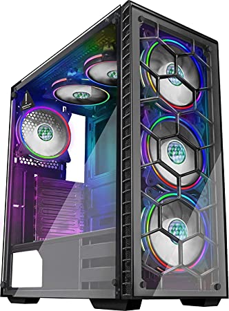 MUSETEX 6pcs 120mm ARGB Fans and USB3.0 ATX Mid-Tower Chassis Gaming PC Case, 2 Tempered Glass Panels Gaming Style Windows Computer Case Desktop Case（903-S6）