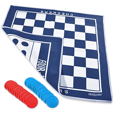 GoSports Giant Checkers & 4 Connect Board Game - HUGE Double Sided Game Mat with Coins for Family Fun