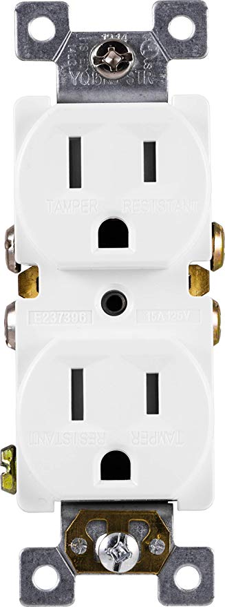 GE Grounding Duplex Outlet, In Wall Receptacle, Tamper Resistant Outlets, 3 Prong Electrical Socket, Easy Install, 15 Amp, UL Listed, White, 54263