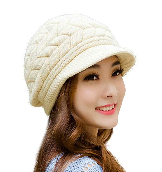 HindaWi Winter Hats for Women Girls Warm Wool Knit Snow Ski Skull Cap with Visor