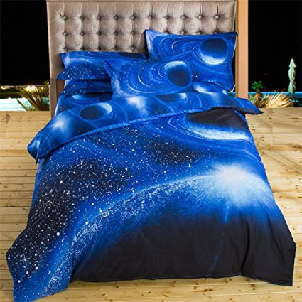 Vinmax Galaxy 3D Bedding Sets 4pc Mysterious Sky Night Bedding Sheet Sets, Duvet Cover, Flat Sheet, 2 Pillowcase (no Comforter inside) (D, 78.7490.55 in)
