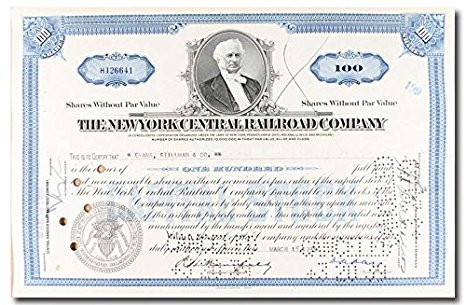New York Central Railroad Company Stock Certificate Blue (SC-AAA-257)