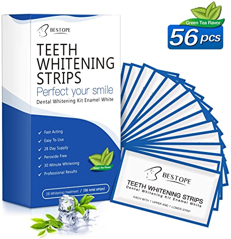 Teeth Whitening Strips(56Pcs),BESTOPE Tooth Whitener Kit with Professional Dental Treatment | Tooth Enamel Safe Non Slip Adhesive & Non Peroxide | Remove Stains,Fast Result & No Sensitivity