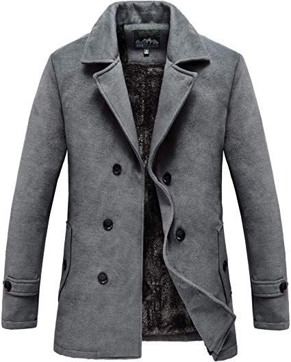 RongYue Men's Winter Pea Coat Classic Wool Double Breasted Peacoat Jacket