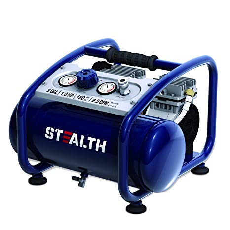 STEALTH Air Compressor, Oil-Free, and Ultra Quiet 1HP 3 Gallon Steel Tank Air Compressor, Blue-SAQ-1301