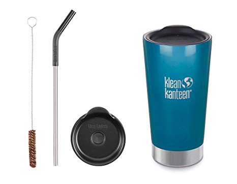 Klean Kanteen Insulated Tumbler 16oz (Winter Lake)   Steel Straw Lid Set