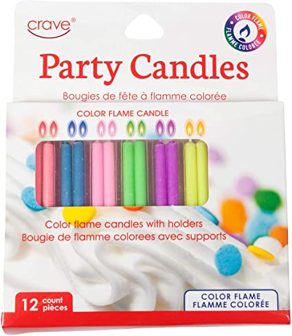 Jacent Color Flame Birthday Candles with Holders That Burn Cool Colored Flames, 12 Count per Pack, 1-Pack