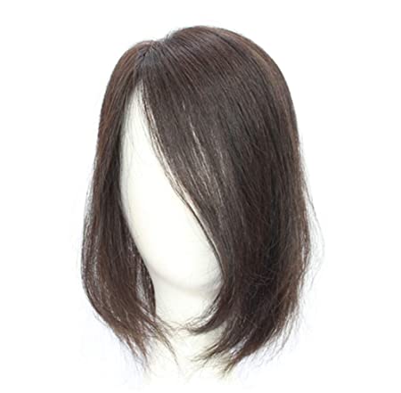 Real Human Hair Forehead Topper Wiglet, 14" Right Part Top Hairpieces for Women with Thinning Hair, Black