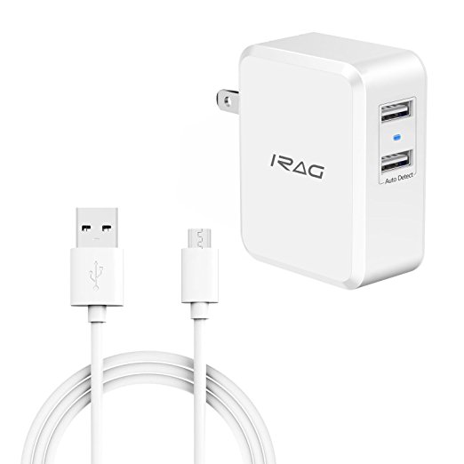 IRAG Charger for Samsung Galaxy S6/S6 Plus/S7/S7 Edge/S4/S3/Note 4/5/Note Edge/J7 V/J3 Eclipse/J3 Emerge/J7 Perx/Amp Prime 2/Halo/J7 Prime-24W 4.8A 2-Port Charge with 6FT Micro USB Charging Cable Cord
