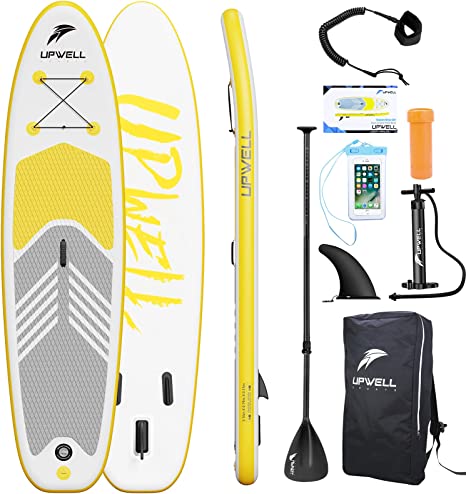 UPWELL 11'/10'6"/10'2" Inflatable Stand Up Paddle Board with sup Accessories Including Backpack, Repairing Kits, Non-Slip Deck, Leash, 3 Fins, Paddle and Hand Pump