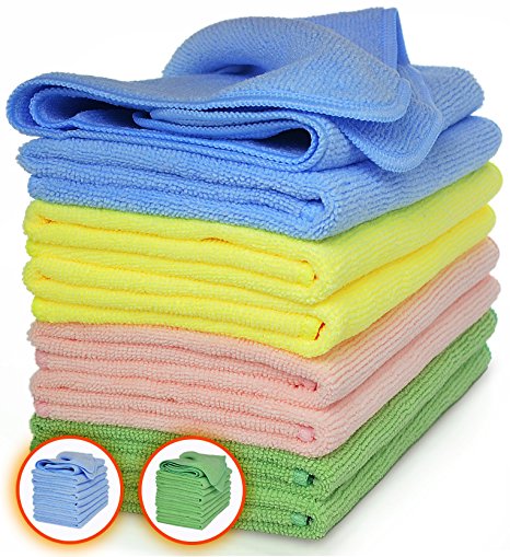 VibraWipe Microfiber Cleaning Cloths, 4 Colors, 8-Pieces. HIGH ABSORBENT, LINT-FREE, STREAK-FREE