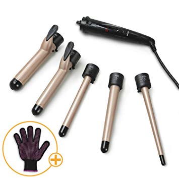 Canvalite 5 in 1 Curling Iron and Wand Set with 5 Interchangeable Hair Wand Ceramic Barrels and Heat Protective Glove - Rose Golden