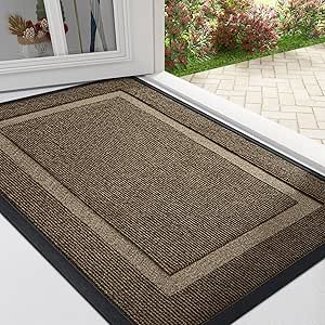 OLANLY Front Door Mat Indoor Outdoor Entrance, Waterproof All-Season, All-Weather Doormat, Sturdy Natural Rubber, Fade Resistant, Low Profile, Easy Clean Patio Porch Entryway Mat, 59x24, Brown