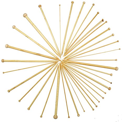 ZXUY 18 Sizes From 2.0mm to 10.0mm 36 PCS Carbonize Bamboo Single Pointed Knitting Needles Set