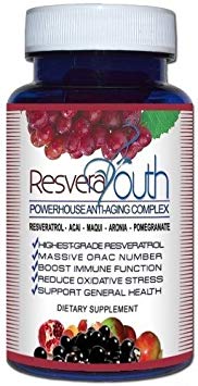 ResveraYouth Resveratrol Super-Fruit Complex Anti-Aging Support Supplement Bottle (30 Capsules) by 4 Organics - Premium Quality - 100% Whole Food - Satisfaction Guaranteed