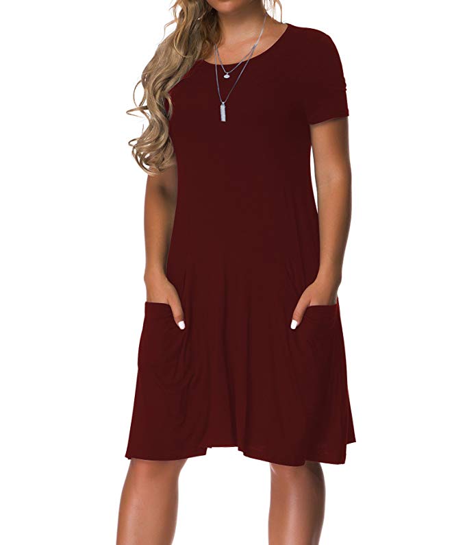 VOIANLIMO Women's Plus Size Casual Loose T Shirt Mini Dress with Pockets