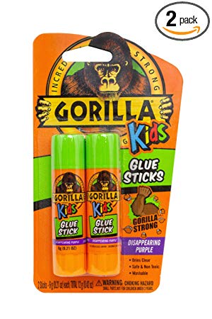 Gorilla Kids Disappearing Purple School Glue Sticks, Two 6 gram Sticks, Pack of 1