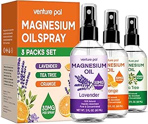 Venture Pal 3 Packs Portable Topical Magnesium Oil Spray for Feet, Fast Absorption, Less Sting, Ultra-Soothing, Relax for Sleep & Muscle