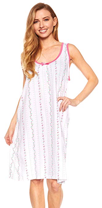 Floopi Womens Nightgown Sleeveless Cotton Pajamas - Sleepwear Nightshirt
