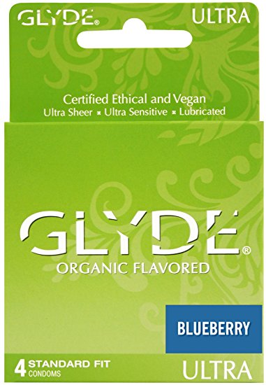 Premium Flavored Condoms - GLYDE Organic Blueberry (Medium Fit) 4-Pack | Certified Ethical & Vegan Australia's #1 Natural Condom Brand!