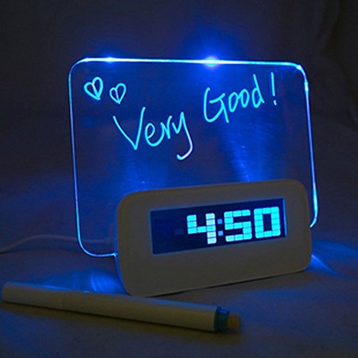 Pesp Romantic Luminous LED Fluorescent Message Board LCD Calendar Digital Electronic Alarm Clock Night Light (Blue)