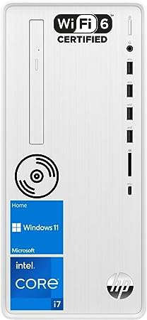 HP Pavilion Desktop, Intel Core i7-12700 Processor, Intel UHD Graphics 770, 16GB RAM, 1TB SSD   1TB HDD, Wi-Fi 6, SD Card Reader, DVD-RW, HDMI, RJ-45, Wired KB & Mouse, Windows 11 Home, White