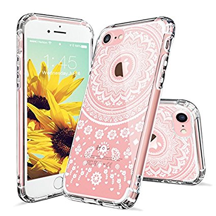 iPhone 7 Case, iPhone 7 Clear Case, MOSNOVO White Totem Henna Mandala Floral Pattern Printed Clear Design Plastic Back with TPU Bumper Protective Case Cover for iPhone 7 (2016)