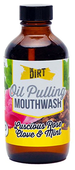 The Dirt All Natural MCT Coconut - Oil Pulling and Mouthwash for Healthier Gums and Teeth - Rose Clove Mint (4 oz)