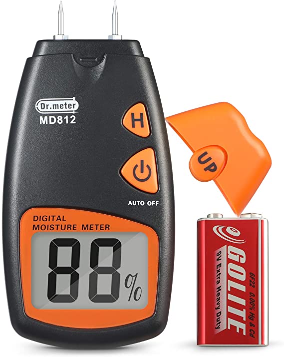 Wood Moisture Meter, Dr.meter Digital Portable Firewood Wall Paper Water Moisture Tester, Digital LCD Display with 2 Test Probe Pin and one 9V Battery, Range 5% - 40%, Accuracy: +/-1%, MD812