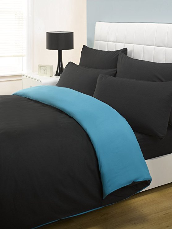 Impressions Fusion Black And Teal Double Reversible Duvet Cover Set (Including Two Black Pillowcases)