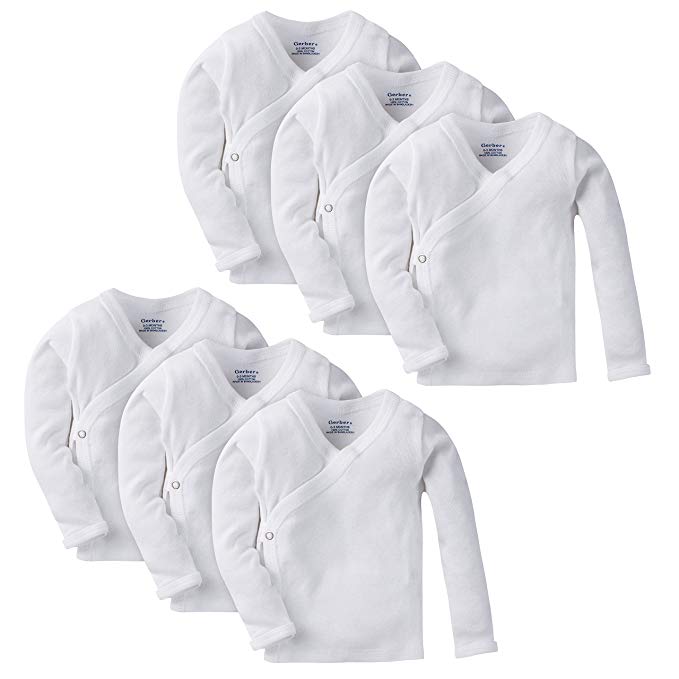 Gerber Baby 6-Pack Long-Sleeve Side-Snap Shirt, White, 0-3 Months