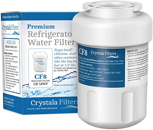 MWF Water Filter for GE Refrigerator, Crystala Filters Compatible with GE MWF SmartWater, MWFA, MWFP, GWF, GWFA, Kenmore 9991, 46-9991, HDX FMG-1, WFC1201 (1 Pack)