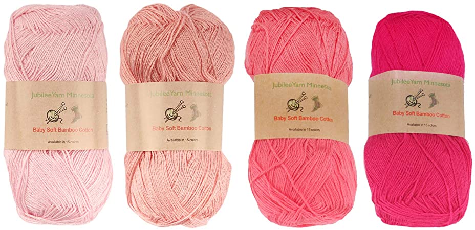 Baby Soft Bamboo Cotton Yarn - JubileeYarn - Shades of Pink - 4 Skeins
